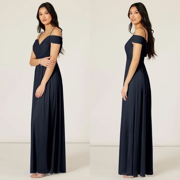 NWT Azazie Aja Dark Navy Bridesmaid Maxi Dress Size A8 - Picture 3 of 14